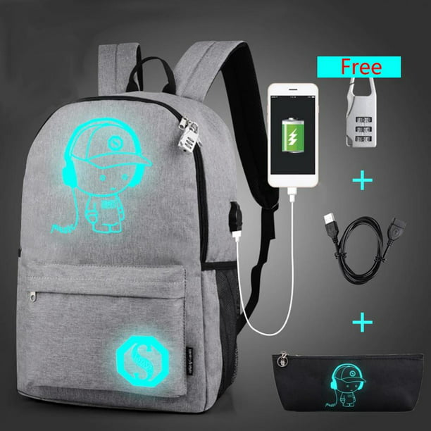 Unisex Fashion Luminous Backpack with USB Charging Port shoulder school bag US